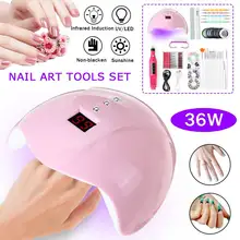 Набор для нейл-арта 36 Вт УФ светодиодная лампа Сушилка с 15 шт. гибкой щеткой USB шлифовальный сверлильный станок набор с ногтей наклейки для украшения