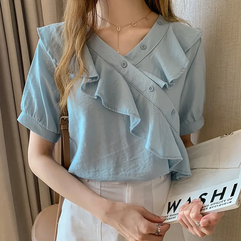 

Casual Loose Top V Neck Shirts Tops Ladies Blouse Womens Short Sleeve Blouse Loose Top