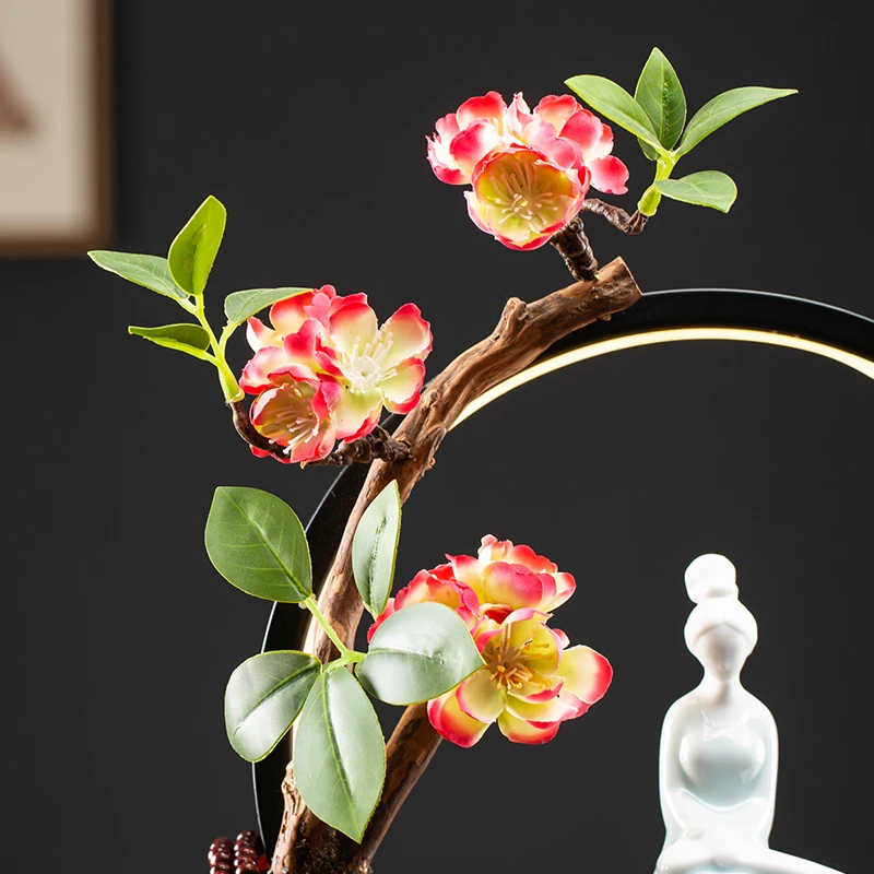 Waterfall Backflow Incense Burner Lady Flower Ceramic Incense Holder with LED Light Zen Buddha Censer Flower Incense Stick Rack