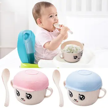 

Wheat Straw Children's Bowl Children's Hat Bowl Suit Cartoon Practice Anti-scalding Shatter-resistant Baby Tableware Bowl