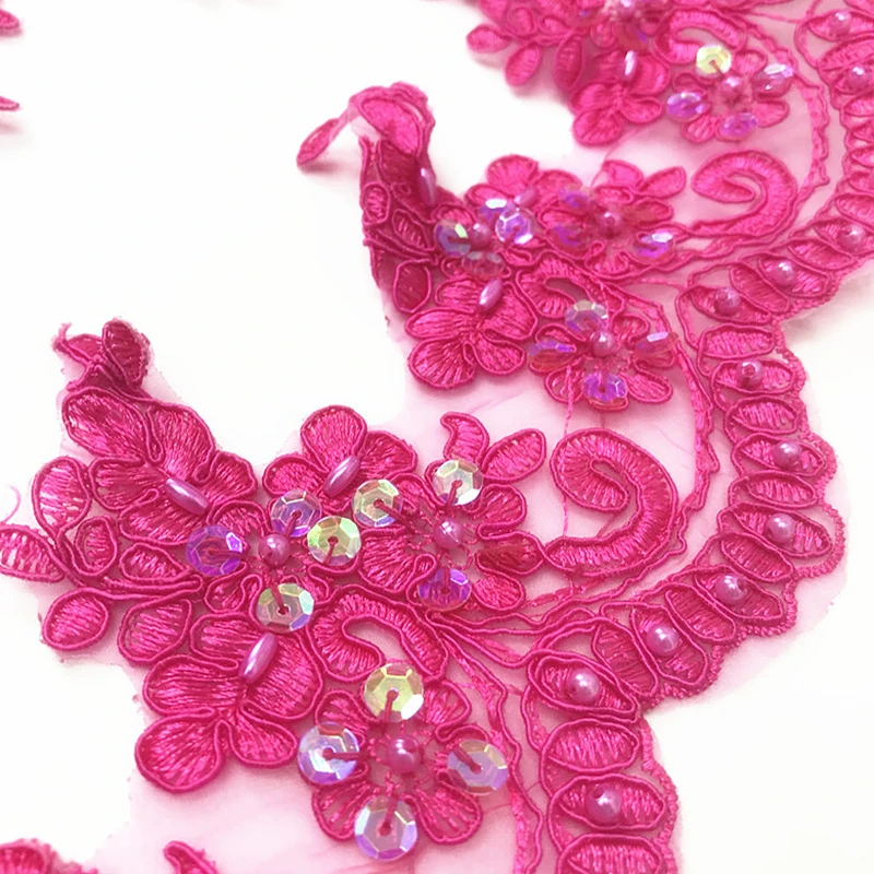 Pink red GLace 3Y/лот цвета ручной работы, расшитые бисером, с блестками, розовый, красный, роскошный, от кутюр, свадебный автомобиль, кость, бисер, кружево, свадебные аксессуары, TX1579 - Цвет: Pink red