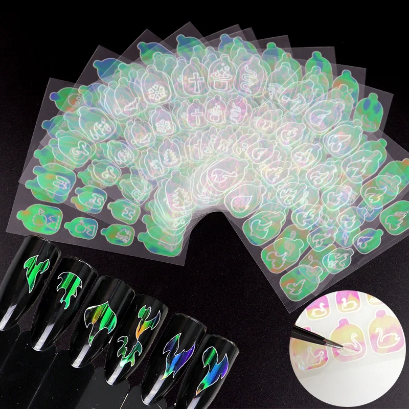 

WAKEFULNESS 12Sheets Flame Holo Nail Sticker Adhesive Vinyls Stencil 3D Nail Art Stickers Decals Manicure Decorations