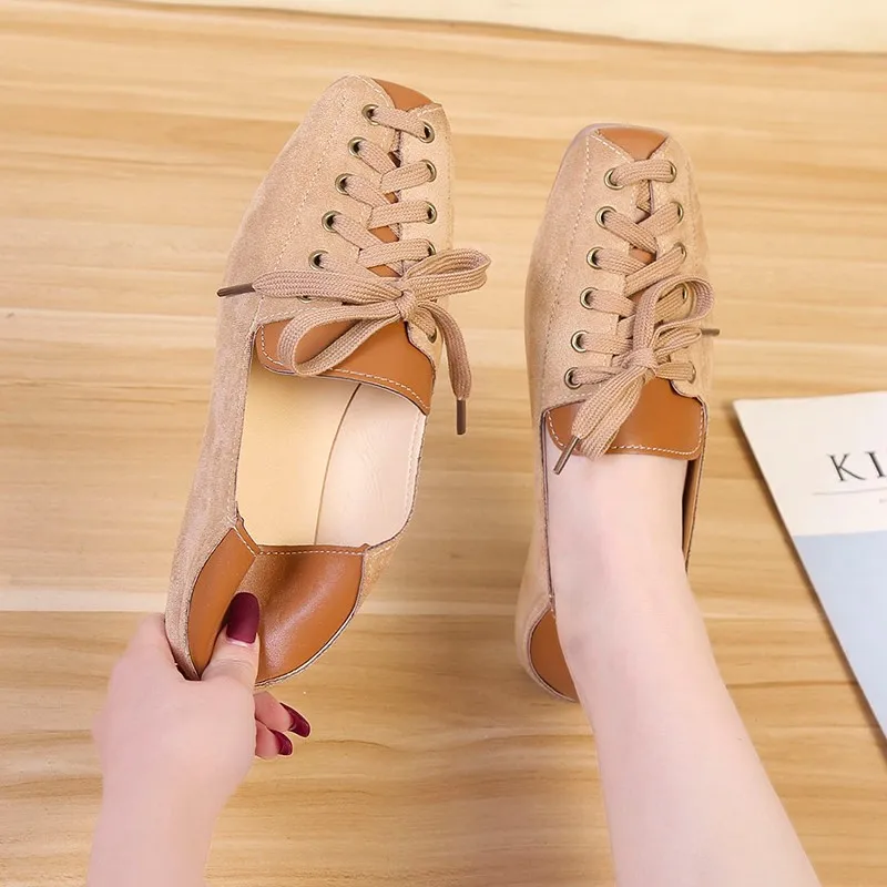 

2019 Spring New Style Retro Square Head Flat Students Lace-up Loafers Korean-style Double Purpose Slip-on WOMEN'S Shoes