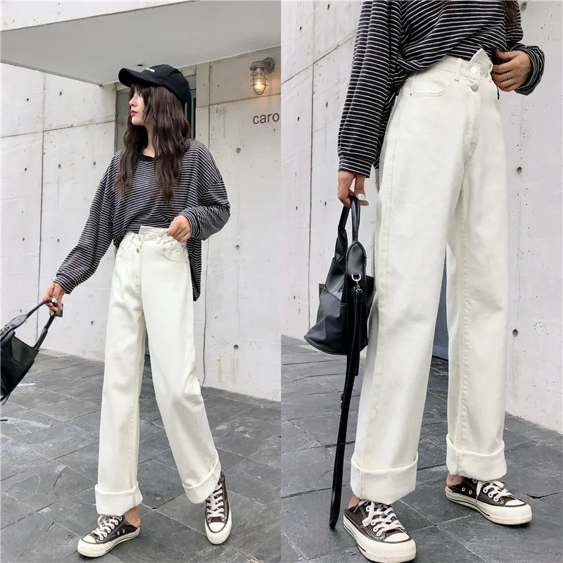 

S-XL 2 colors korean style irregular High Waist jeans Lady Casual straight denim harakuju jeans womens mom jeans womans (Z8731)