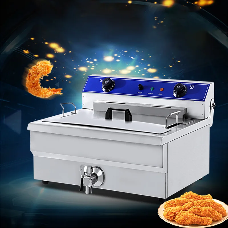 30L Electric Fryer Single Commercial Fried chicken French fries Frying Machine Stainless Steel 6000W Deep Fryer