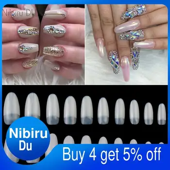 

600 Pcs Natural Short False Nail Acrylic Press On Stiletto French White Fake Half Nails Tips Guide Display Nails With Designs