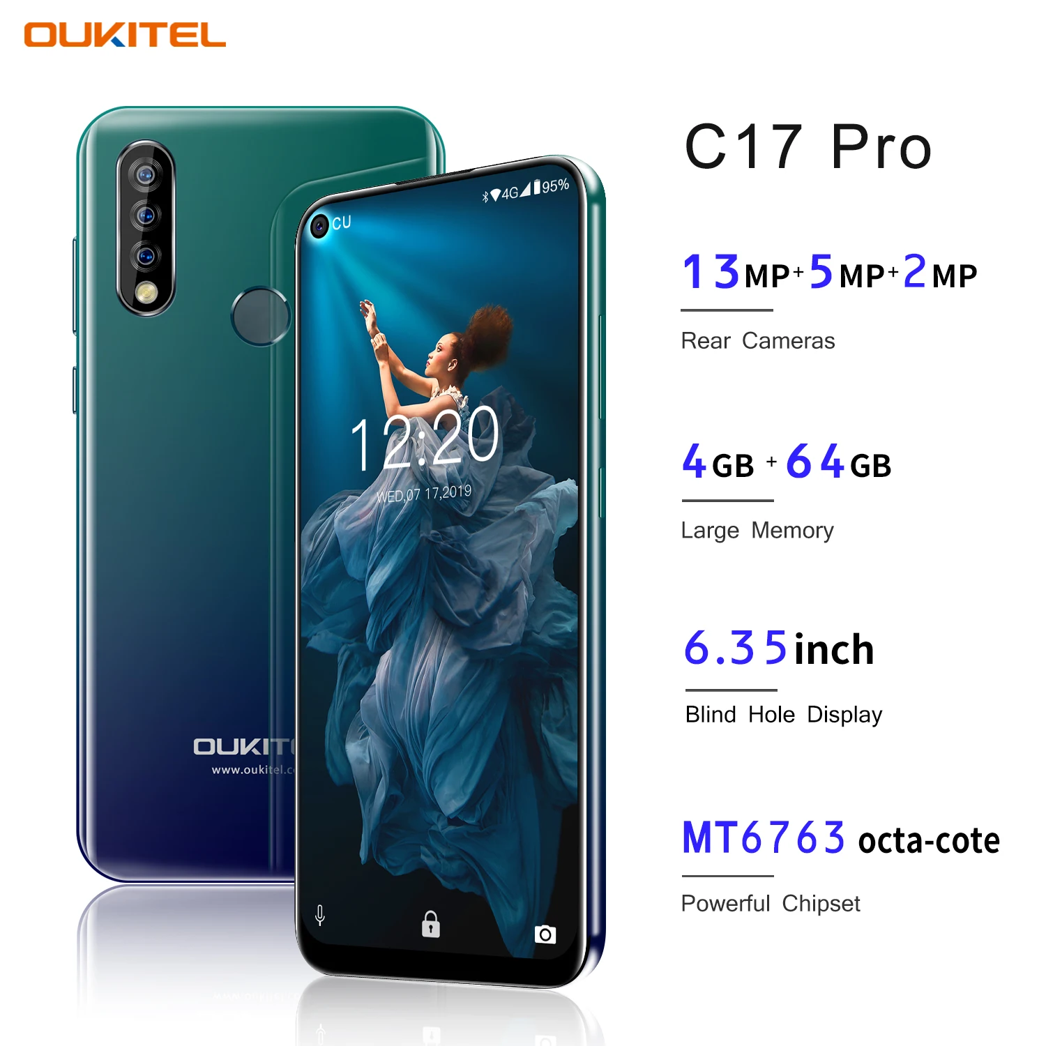 Смартфон OUKITEL C17 Pro 6 35 'ཏ:9 Android 9 0 MT6763 4 Гб + 64 13 МП 5 Мп 2 Восьмиядерный 3900 мАч