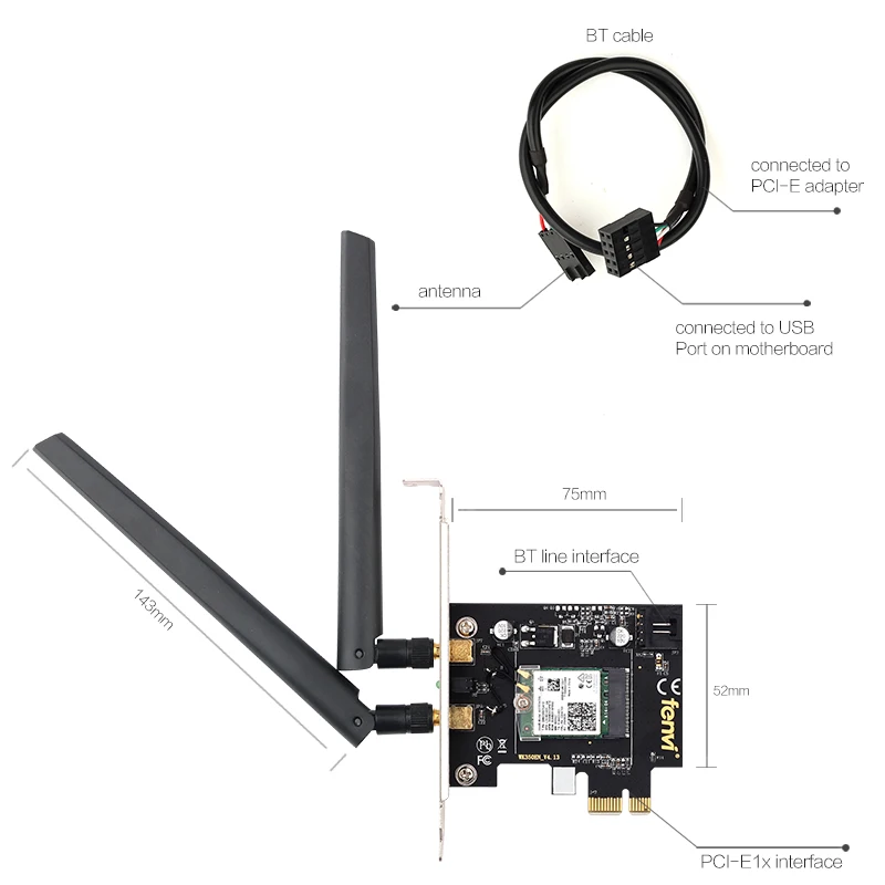 Fenvi 2400 Мбит/с inalambrico AX200Ngw красный Wifi PCI-Express adaptador para Intel Ax200 2,4G/5 ГГц 802.11Ac/Ax Wi-Fi Bluetooth 5,0