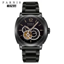 Parnis, 44 мм, черный чехол, Мужские автоматические часы со скелетом, 21 драгоценность, светящиеся Мужские механические часы, водонепроницаемые, relogios masculinos