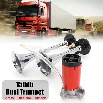 

12V 150dB Chrome Plated Air Horns Dual Trumpet Horn Kit Super Loud with Compressor Twin Tone Anti Rust For Car Truck Boat