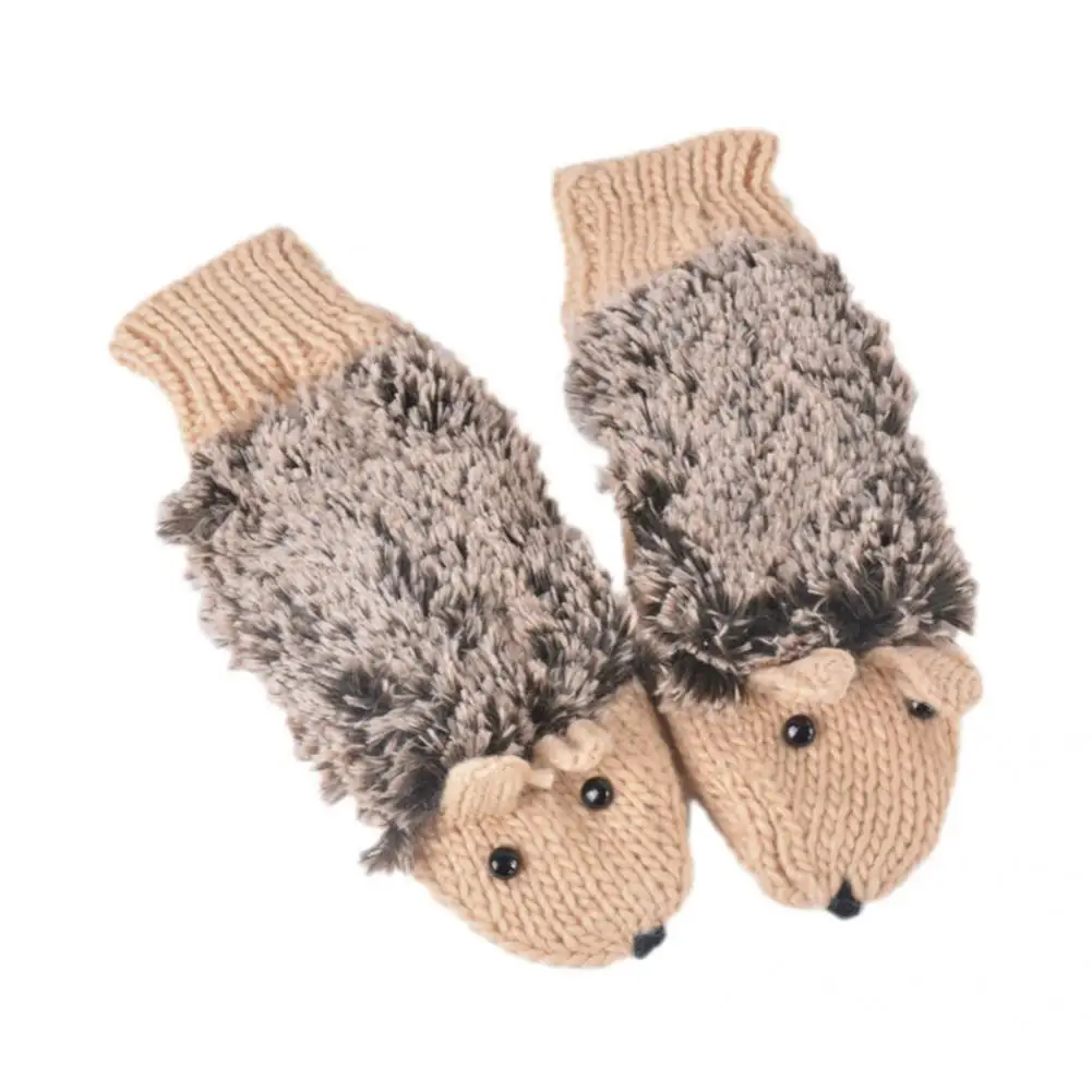 1 Pair Kids Gloves Thicken Kids Warm Full Finger Cartoon Hedgehog Girls Gloves Girls for Outdoor