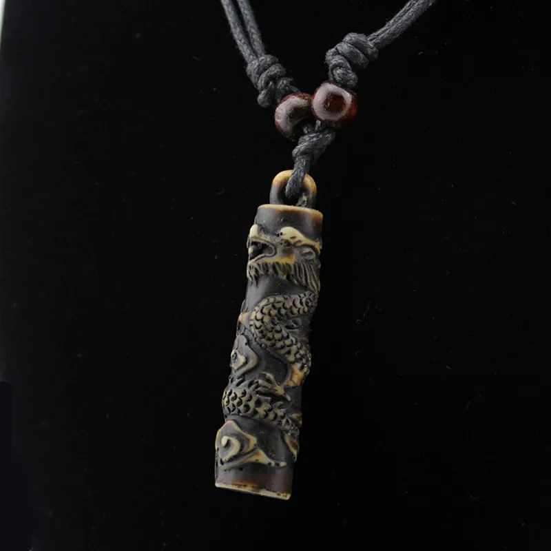 Имитация кости резьба тотемный дракон кулон мальчик Мужская Этническая ожерелье из деревянных бусин амулет подарок на удачу MN112 - Окраска металла: Coffee