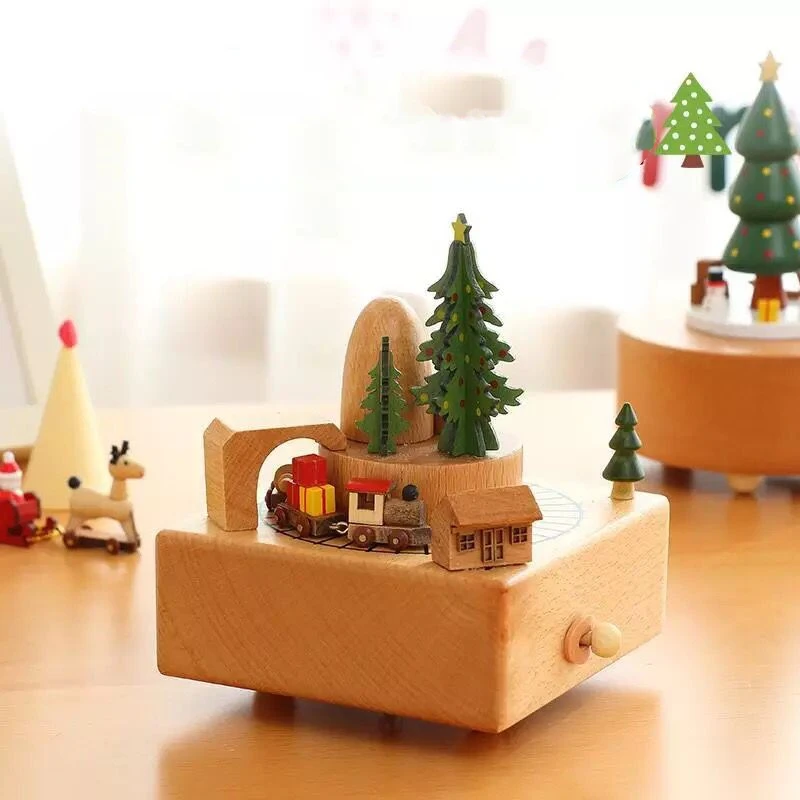 Wooden Music Box  Home Creative Solid Wood Carousel Ferris Wheel Crafts Valentine's Day Gift Decoration Box christmas music box
