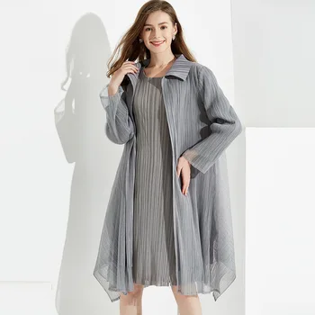 

LANMREM Spring summer high quality new for women Double-deck mesh patchwork Loose pleated Coat 2020 new Niche jacket YH80