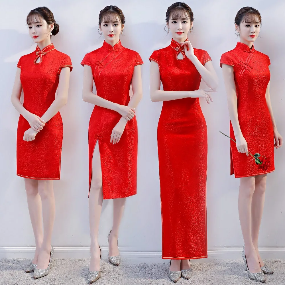 Sexy Red Lady Summer Long Cheongsam Chinese style Dress Woman Qipao Slim Party Dresses Button Vestido Plus Size S-4XL | Тематическая
