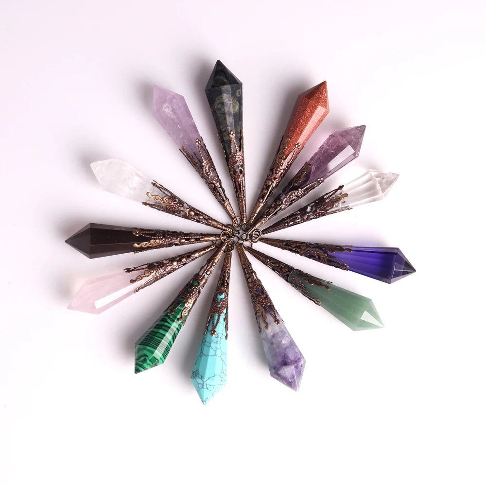 1pcs  Natural Black Stone Facet Obsidian Pendulum for Dowsing Pendant Amulet  Crystal Divination Chakra Necklace Jewelry 2