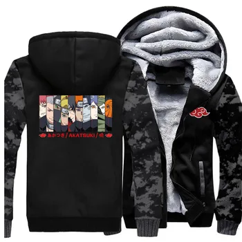 

Naruto Jackets Hoodies Akatsuki Japanese Anime Sweatshirt Men Zipper Winter Thick Fleece Coats Sportswear Camouflage Streetwear