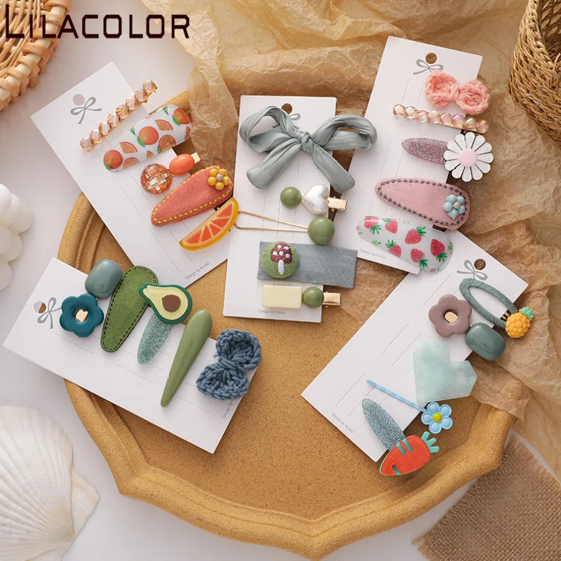

5 Pieces/Set Korean Ins Fruit Hair Clip A- line Side Clip Bangs Head Clip Simple Head Hair Clip Headdress Girl's Hairpin