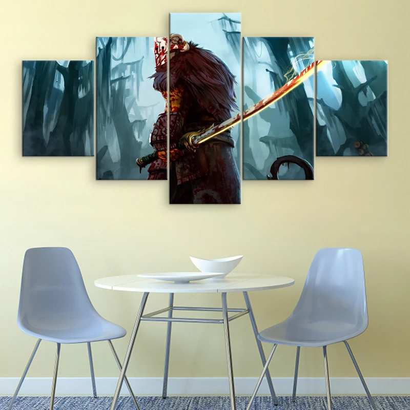  5 Pieces Dota 2 Juggernaut Canvas Printed Game Poster HD Print Character Paintings on Canvas Wall A