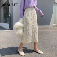 REALEFT осень зима шикарные женские вязаные длинные юбки с высокой талией Harajuku тюлевые прямые юбки до середины икры для вечеринок женские Новые