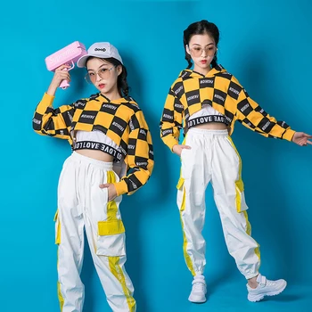 

Jazz Dance Clothing For Girls Dance Costume Kids Stage Clothes Long Sleeve Hoodies Hip Hop Pant Children Perform Clothes BL3318
