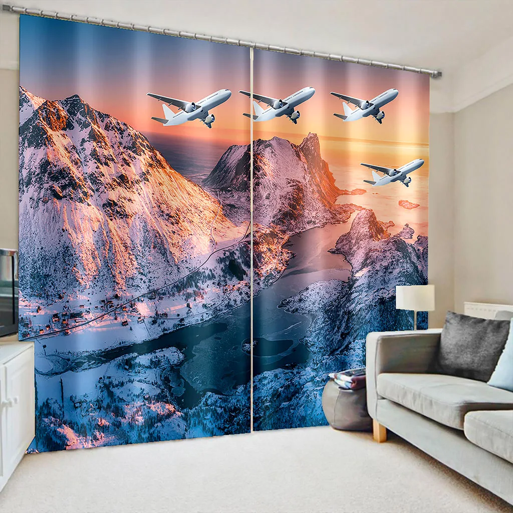 

High quality custom 3d curtain fabric blue lake curtains white fly curtain 3D Curtain stereoscopic lifelike