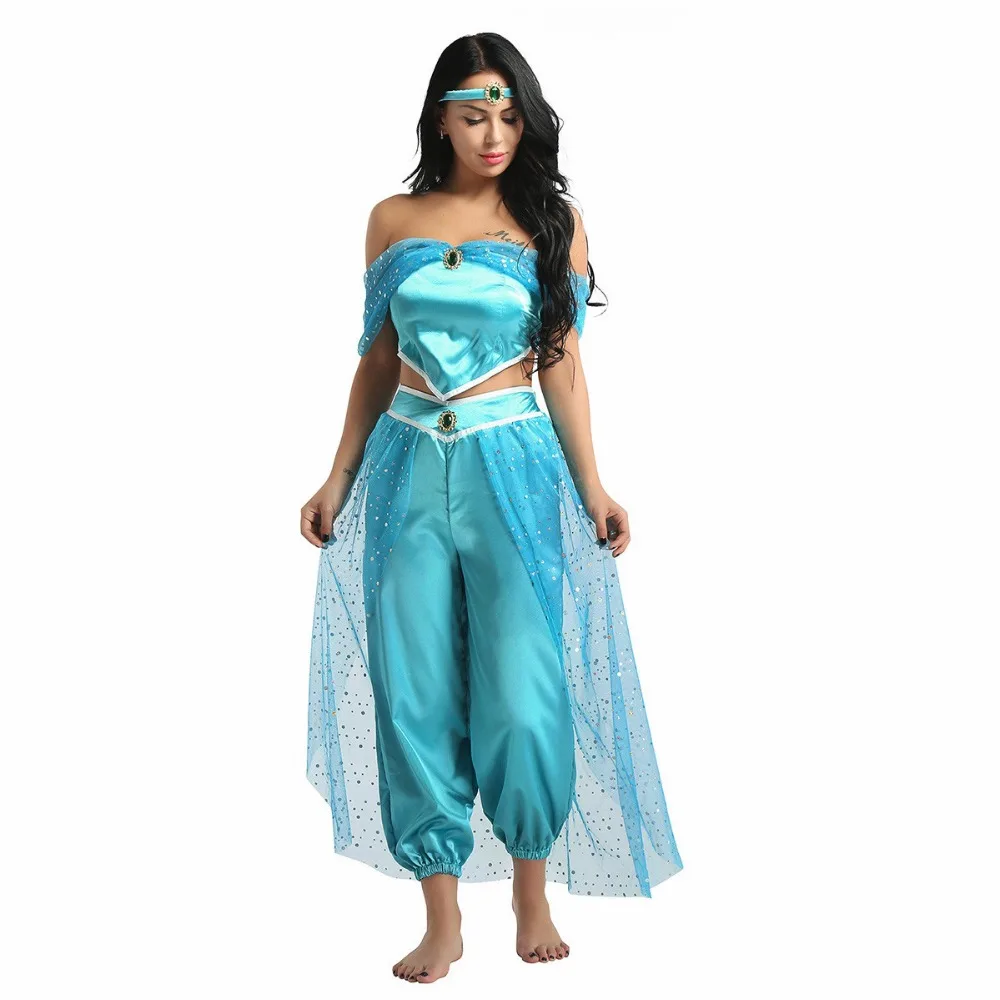 Женский костюм Аладдина с лампой жасмин для взрослых, платья в индийском стиле, костюмы принцессы для Хэллоуина, вечерние платья для танца живота, костюм