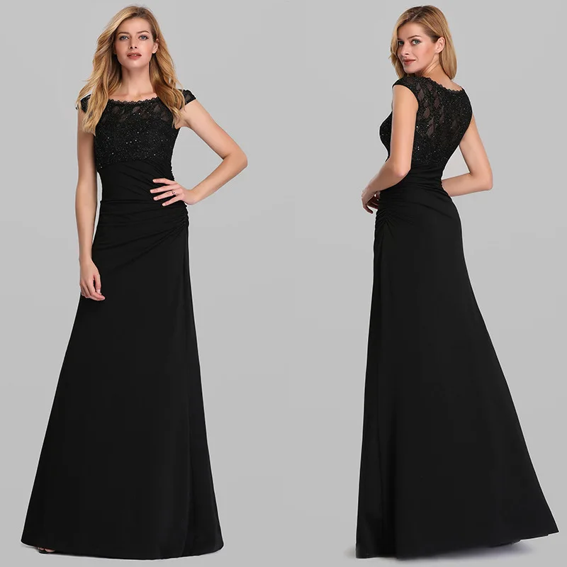 

Europe And America Spring Lace Joint Knit Crew Neck Small Fishtail Black And White with Pattern Evening Gown Long Women's