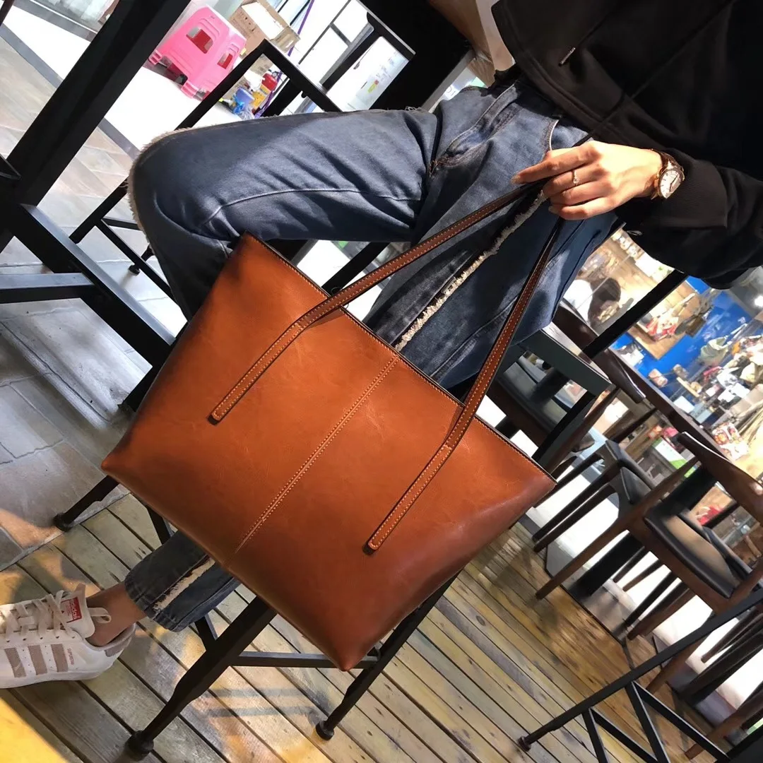

Bag Women's 2020 Spring New Style Europe And America Fashion WOMEN'S Leather Bags Shoulder Bag Large Capacity Casual Cowhide Han