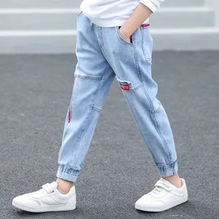 Summer New Style Children Girls' Overalls Children Students Korean-style Lettered Shoulder Strap Jeans