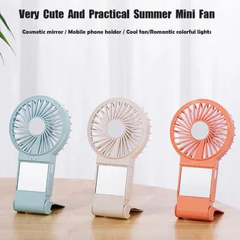 

Usb Portable Handheld Fan Refreshing In Summer Makeup Mirror Fan Mobile Phone Bracket Mini Usb Handheld Smart Home Fan Colourful