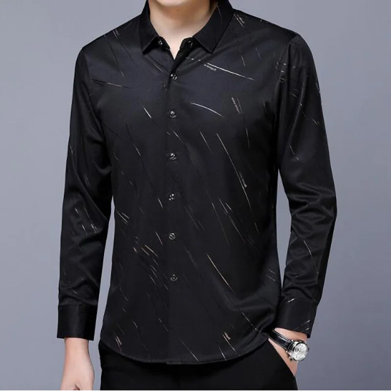 Men Long Sleeve Shirt New Brand Solid Color Business Office Formal Men Dress Shirt Plus Size Male Shirt Chemise - Цвет: black 1