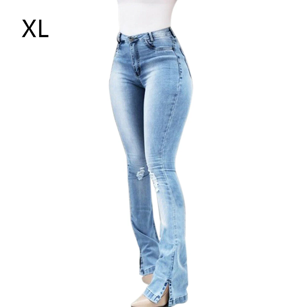 High Quality Women Retro Denim Jeans Slim Fit Washed High Waist Bell Bottom Flare Pants Cowboy Streetwear Wide Leg Trousers New - Цвет: as picture