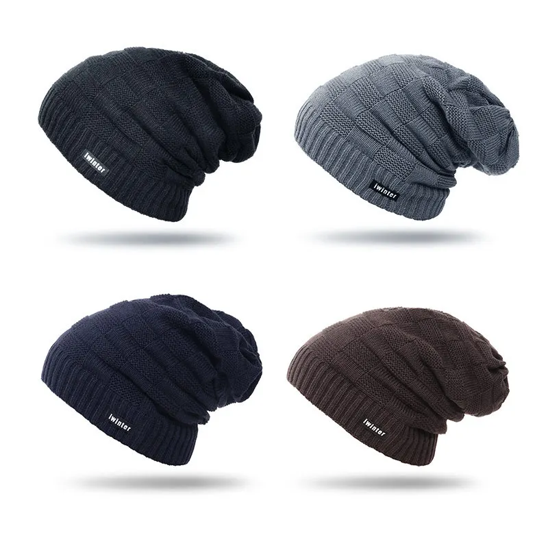 

Iwinter Wool Hat Men's Winter Knitted Korean Style plus Velvet Warm Simple Set of Head Cap Outdoor Earmuffs Hat