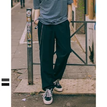 Осень и зима Ретро Простой чистый цвет ленты мужские повседневные Прямые брюки