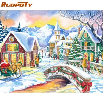

RUOPOTY Christmas Picture DIY Painting By Numbers Kits Landscape Modern Handpainted Oil Painting For Home Decors Artwork 60x75cm