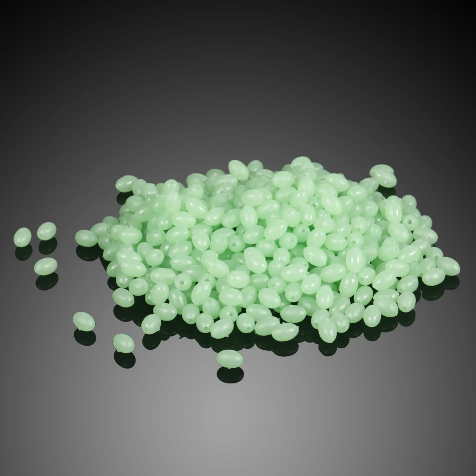 100PCS Oval Soft Rubber Luminous Fishing Beads Glowing Sink Beads For Treble Hook Fishing Rigs Green Red Fishing Lure Tackle