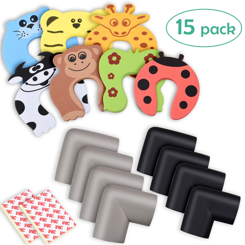 

15pcs/lot include 7pc Door stopper Doorknob Wall Protection Shockproof 8pc Kids Baby Safety Table Corner Furniture Protector