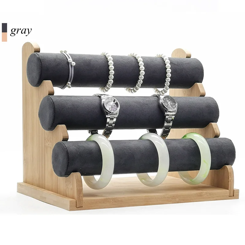 Bamboo Gray Three-layers Bracelet Watch Displays Stand Bracelet Watch Necklace Head Rope Storage Rack Hair Ring Jewelry Displays bamboo three layers bracelet watch displays stand bracelet watch necklace head rope storage rack hair ring jewelry displays