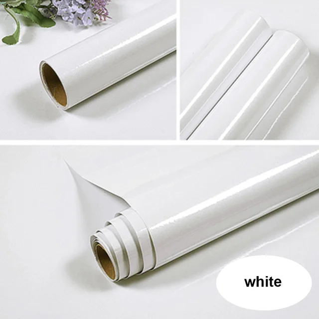White DIY Decorative Sticker Old Furniture Renovation Self-Adhesive Wallpaper Kitchen Cabinet Wardrobe PVC Waterproof Wall Paper Flash point White