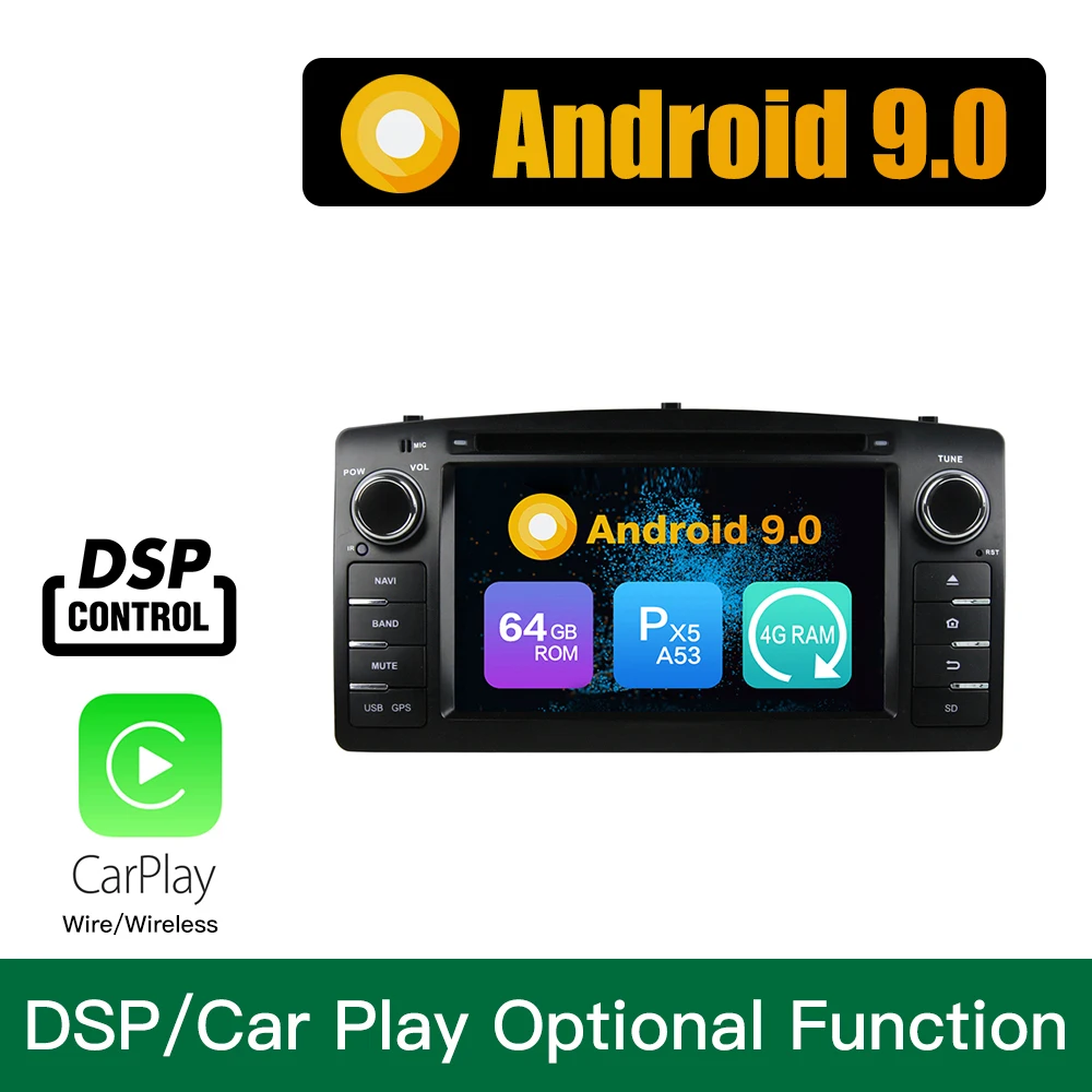 buy Android 9.0 Octa Core 4GB RAM 64GB ROM Car DVD GPS Navigation Multimedia Player Car Stereo for Toyota Corolla 2004