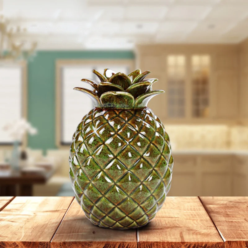 Creative Ceramic Pineapple Storage Jar, Tea Caddy Container with Lids, Wine Cabinet, Living Room, TV Cabinet, Bedroom Decor