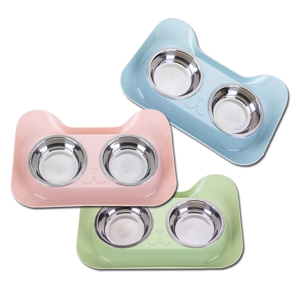 1PC New Non-spill & Non-skid Design Double Dog Cat Bowls Durable Stainless Steel For Pet Food And Water Elevated Feeder Cat Bowl (1)