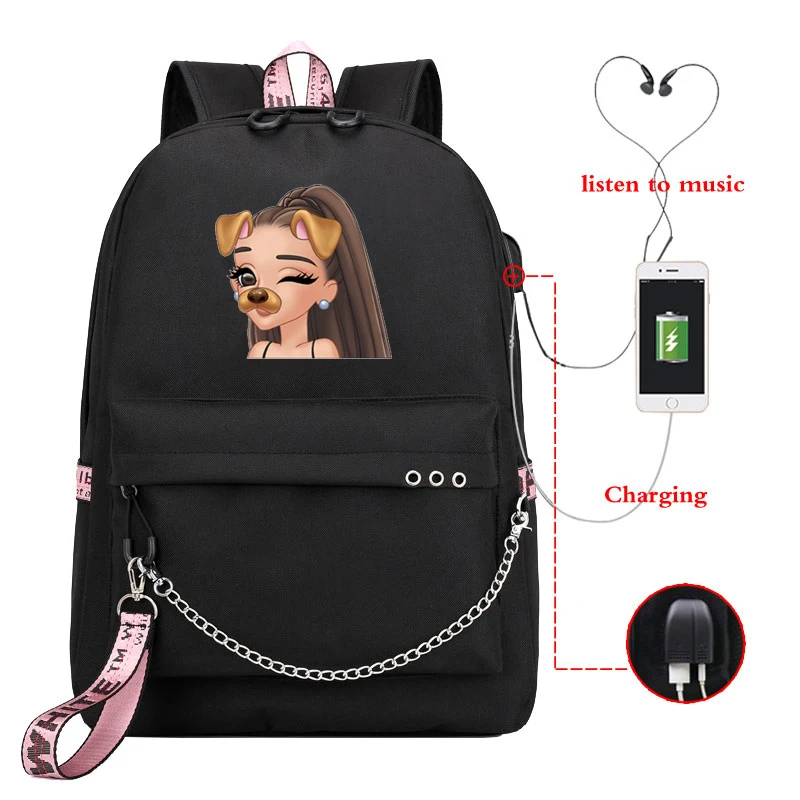 Kpop стильные школьные сумки для подростков Ariana Grande, с принтом, для девочек, сумка для книг, USB, холщовые женские школьные сумки для подростков, Colleg, Прямая поставка - Цвет: 810-ff-11-17-15