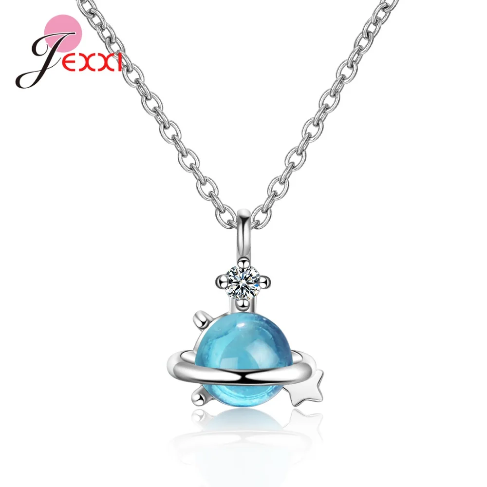 New Pendent Necklace Boho 925 Sterling Silver Women Chain Necklaces Romantic Blue Earth Fantasy Geometric Fashion Jewelry | Украшения и