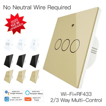 

EU 86 Version WIFI RF433 Smart Light Switch No Neutral Wire Single Fire Smart Life Tuya App Work Alexa Google Home Remote Contro