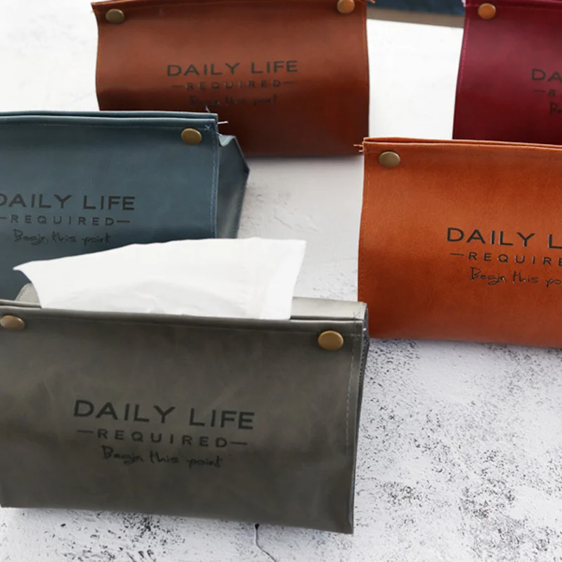 

New Napkin Tissue Holder Ins Nordic Leather Tissue Box Paper Dispenser Tissue Holder Case for Office Home Decoration Wipe Case