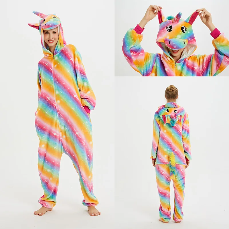Пижамный комплект с милыми животными, розовая стежка, единорог, пантера, женская пижама с капюшоном для взрослых, пижама с длинным рукавом, зимняя Пижама, новинка