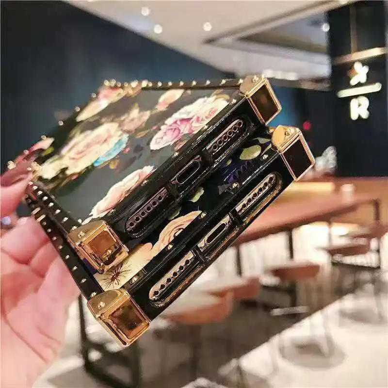 Luxury Blue Ray Flower Rose Square Silicone Holder Phone Case for iphone XR XS Max X 11 6 s 7 8 plus for samsung S9 S10 Note 10 (12)