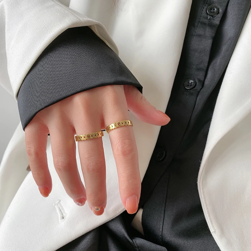 Gold Color Rings Stainless Steel Ring Finger Ring Gold Color Ring YUN RUO Vintage Geometry Gold Wheat Leaves Ring 18 K Gold Plated Woman Gift Fashion Titanium Steel Stainless Jewelry Never Fade